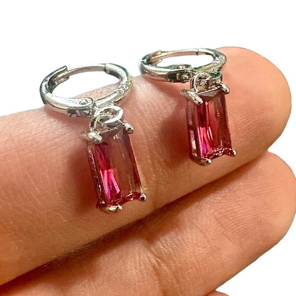 Ruby Earrings Sterling Silver 925 Dangle Earrings for Women lab-created Gift - Picture 1 of 9